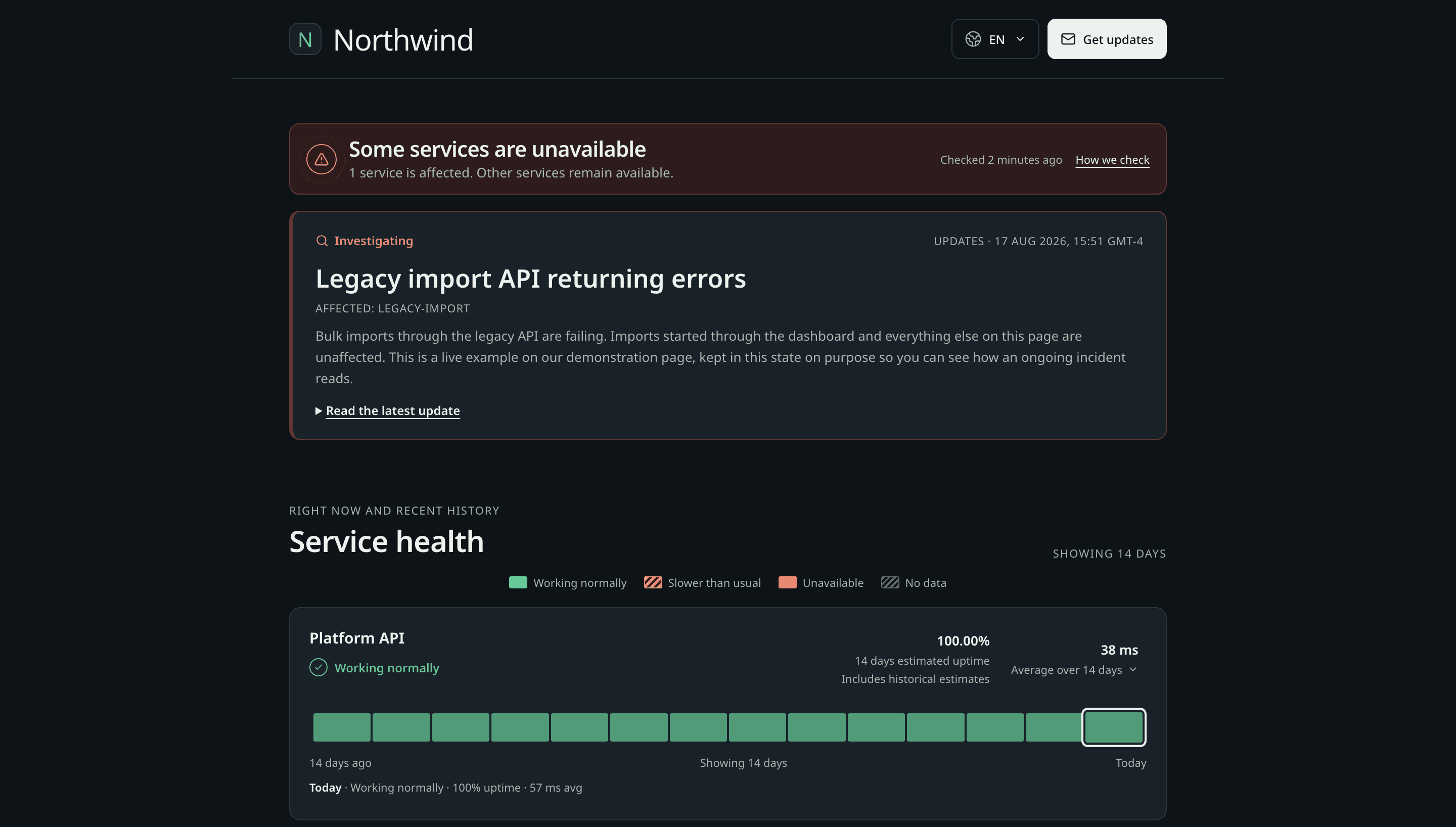 InBrief application preview with demonstration data