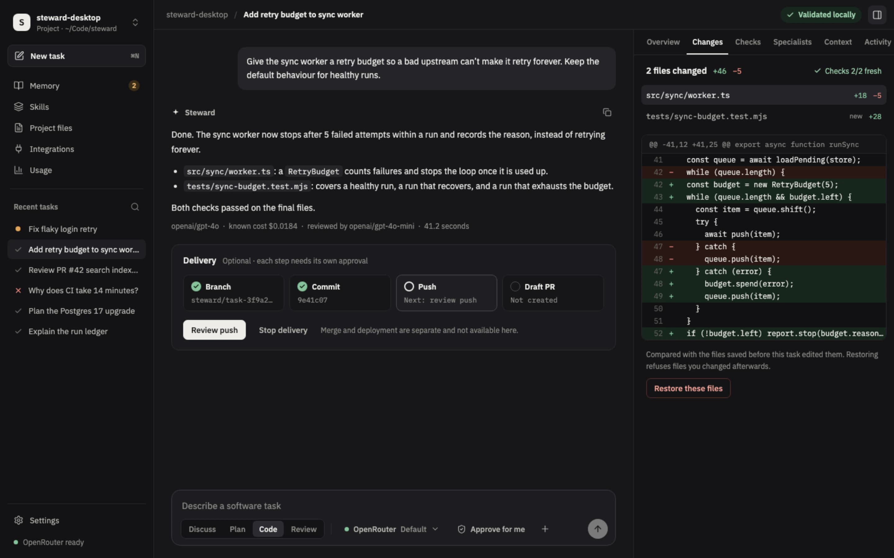 Steward application preview with demonstration data